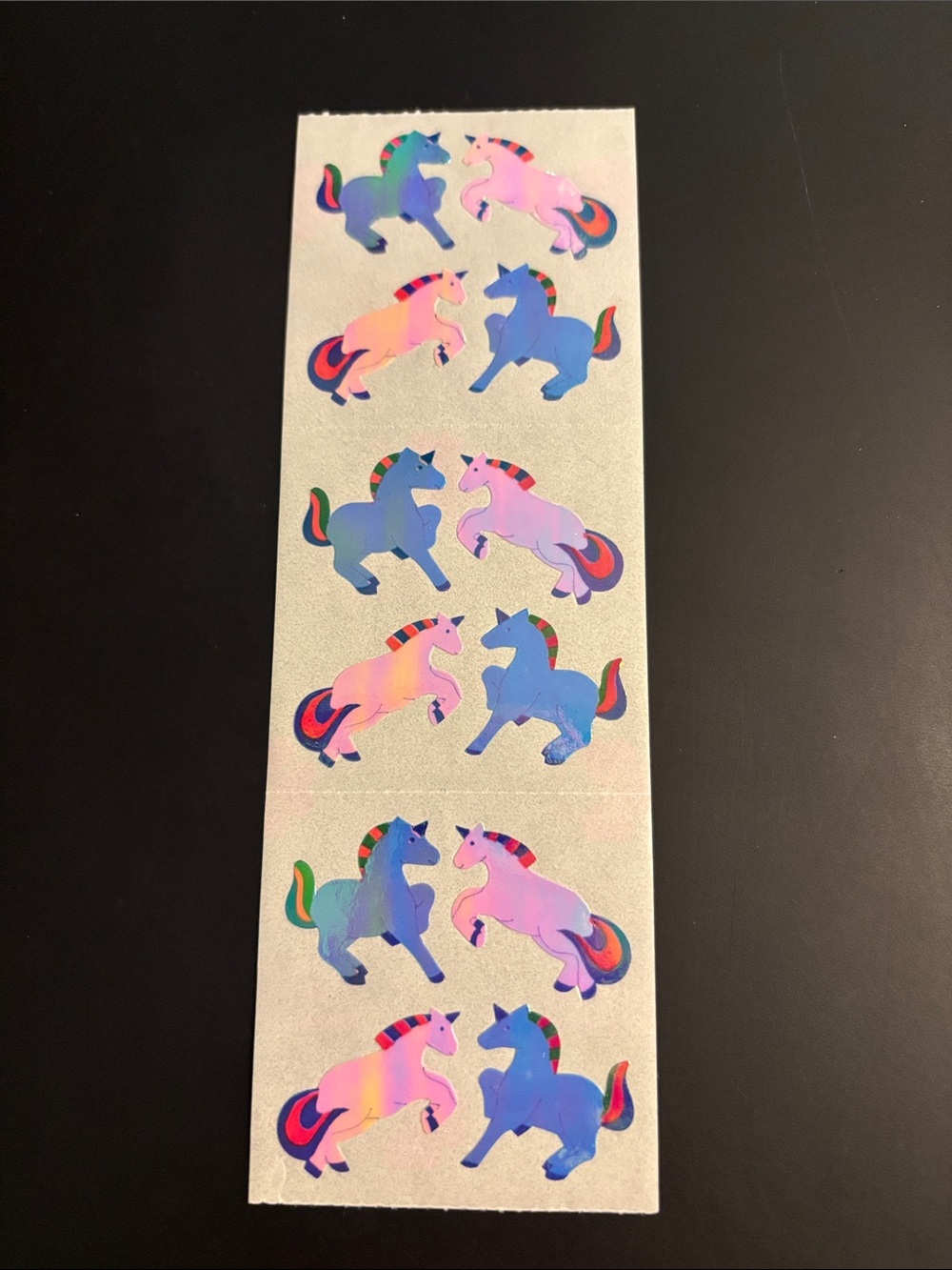 Vintage 80’s Great 7 Pearly Pearly/ Iridescent Unicorn Sticker Strip